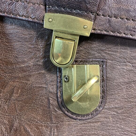 orYANY Brown Leather Pushlock Briefcase Messenger Crossbody Bag - Picture 14 of 16